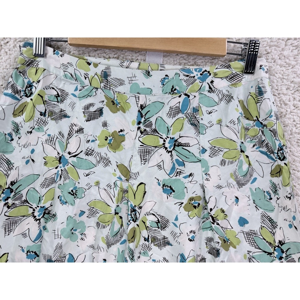 Merona Floral Skirt Womens 6 Green Blue Silk Excellent Fairycore A-Line Pleated - Picture 8 of 12